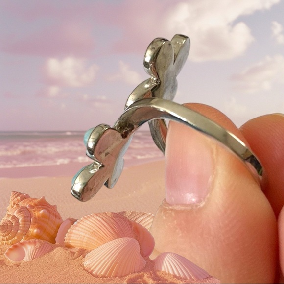 Sterling Silver Genuine Larimar Floral Ring, Size 6. - Picture 13 of 16